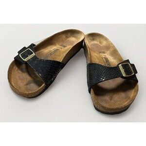 Birkenstock Madrid BS Sandals Shiny Snake Black Gold Buckle Size 38 / 8
